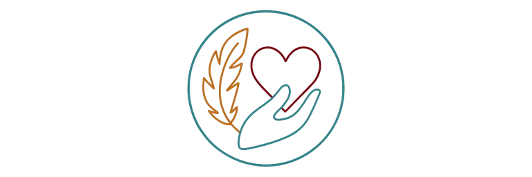 Wer ich bin Icon mit Feder und Herz in einer Hand – symbolisiert liebevolle Alltagshilfe